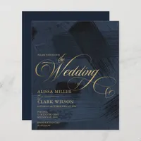 BUDGET Dark Blue, Gold Painterly Wedding Invitatio