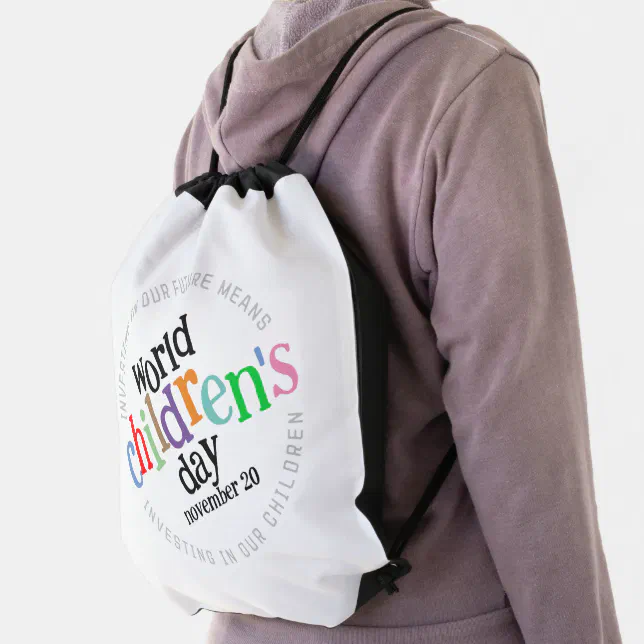  Colorful Happy World Children's Day Drawstring Bag