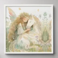 Fairy Forest Girl White Horse Friends Peel And Stick Photo Tile