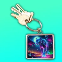 Moon and Panther Holographic Neon Colorful | Keychain