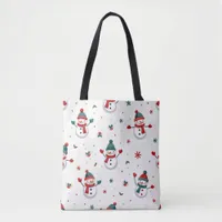 Happy colorful snowmen  tote bag