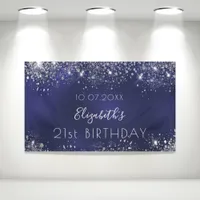 Birthday navy blue silver glitter dust monogram banner