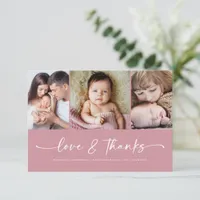 Love & Thanks | Pink Modern Three Photo New Baby   Thank You Card