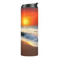 Ocean Waves and Sunset on Sandy Shower Thermal Tumbler