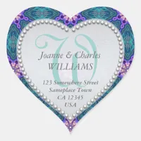 Purple Aqua Teal Elegant Monogram Wedding Stickers