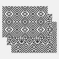 Black and White Op Art Geometric Patterns Wrapping Paper Sheets