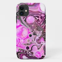 Pink and Black Fluid Art Pour Painting Effect   iPhone 11 Case