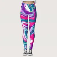 Pink and Blue Abstract Fluid Art   Leggings