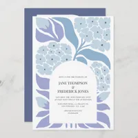 French Blue Abstract Floral Modern Spring Wedding Invitation