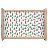 Quirky Whimsical Decorated Christmas Trees Doodles Serving Tray