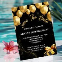 Save the Date Black Gold 50th Birthday Invitation