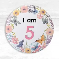 I Am 5 Beautiful Floral Butterfly Pin Badge Button