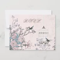 floral pink bird cage, love birds RSVP