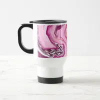 Pink, Magenta and Black Fluid Art Pour Painting   Travel Mug