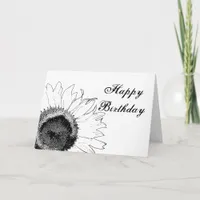 Black and White Sunflower Happy Birthday Card