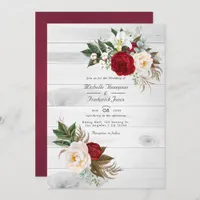 Boho Burgundy Floral QR Code RSVP Bohemian Wedding Invitation