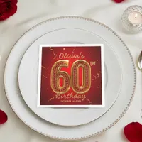  Glamorous Ruby Red Gold Jewel 60th Birthday Napkins