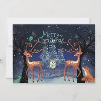 Whimsical Winter Woodland Reindeer Christmas Holiday Card
