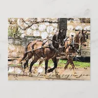 Two Horse Team Mixed Media Collage Postcard