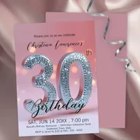 Luxurious Pink Glitter 30th Birthday Celebration Invitation