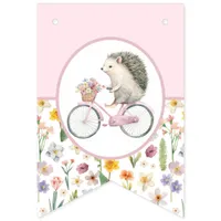 Pink Hedgehog Baby Shower Bunting Flag Cute Floral