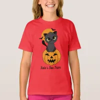 Cute Vampire Cat and Pumpkin Kids Halloween T-Shirt