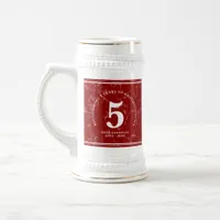 Elegant Red Marble 5 Years Work Anniversary Beer Stein