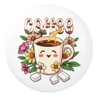 Cute Kawaii Coffee and Flowers Ceramic Knob