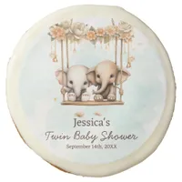 Cute Baby Elephant Gender Neutral Twin Baby Shower Sugar Cookie