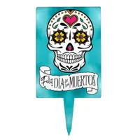 Sugar Skulls and Swirls Rose Turquoise ID725 Cake Topper