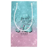 Glitter and Shine Sweet 16 V2 Teal/Pink ID675 Small Gift Bag