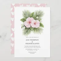 Coastal Chic Tropical Floral Wedding Photo QR Code Invitation