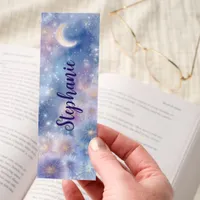 Crescent Moon Sparkling Flowers Bookmarks