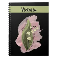 Lily of the Valley Happiness Personalized Black Notebook