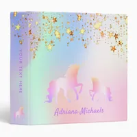 Unicorn pink stars holographic girl 3 ring binder