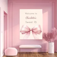 Pink bow cream beige Sweet 16 welcome Poster