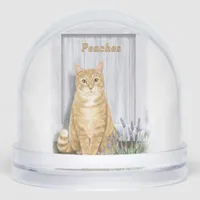 Ginger Tabby Cat at Lavender Door Personalized Snow Globes