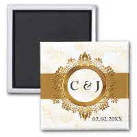 gold monogram wedding save the date magnets