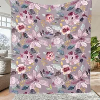 Lilac Floral Pattern  Fleece Blanket