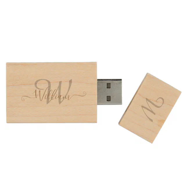 Stylish Modern Name Monogram Wood Flash Drive