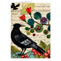 Black Bird Collage Blank Inside Greeting Card