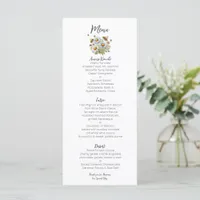 Watercolor Wildflowers Bee Wedding  Menu