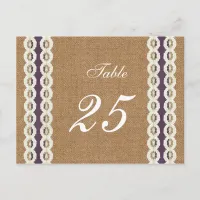 FAUX burlap and lace purple country wedding Postcard