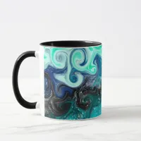 Teal, Blue and Black Fluid Art Marble Swirls  Mug