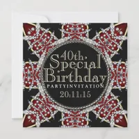 Diva Red Diamonds Star 40th Birthday Invitations