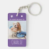 Dog Mom Purple Photo Keychain