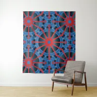 Red Scarlet and Blue Indigo Ethnic Boho Pattern Tapestry