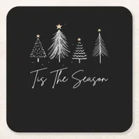 Tis The Season Christmas Retro Classic Square Paper Coaster