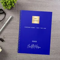 Royal blue white monogram business logo notebook