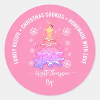 Pink Christmas Tree Cookie Baking Crew Snowflake Classic Round Sticker